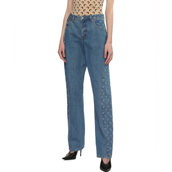 Marine Serre Stylish Blue Jeans with Moon Pattern - Picture 1 of 7